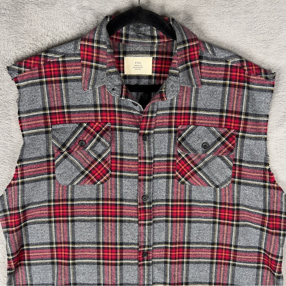 Fear Of God FOG Collection Two Sleeveless Flannel Button Up Shirt Men's Small - Picture 2 of 10